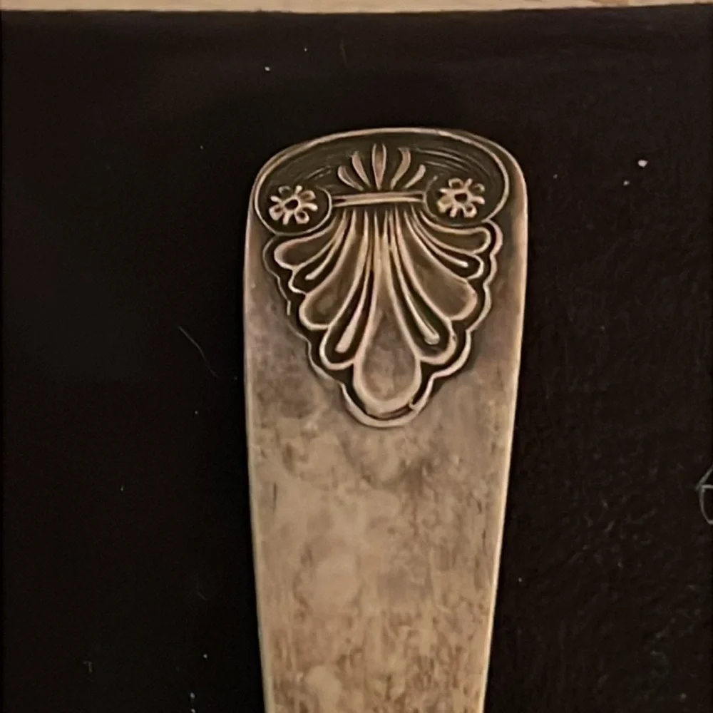 Antique Silver Serving Spoon with Ornate Handle stamped